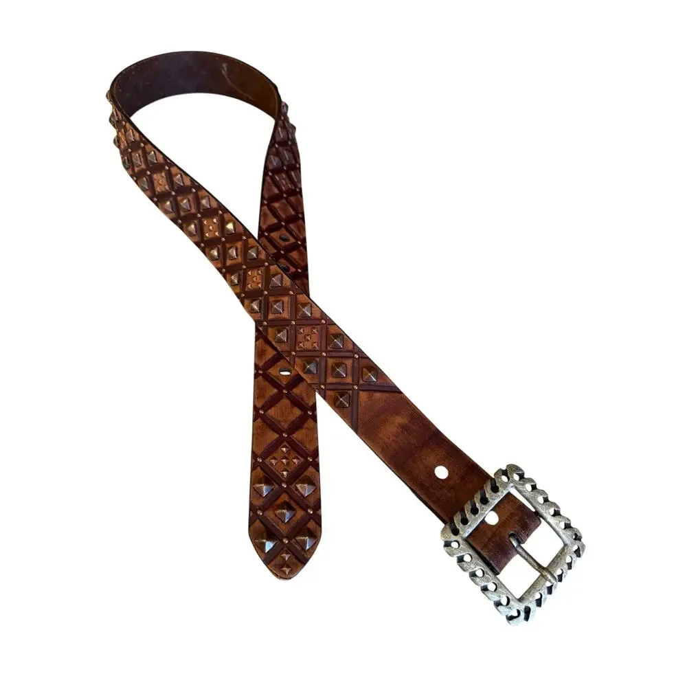 Justin Boots Western Leather Studded Statement Belt Brown